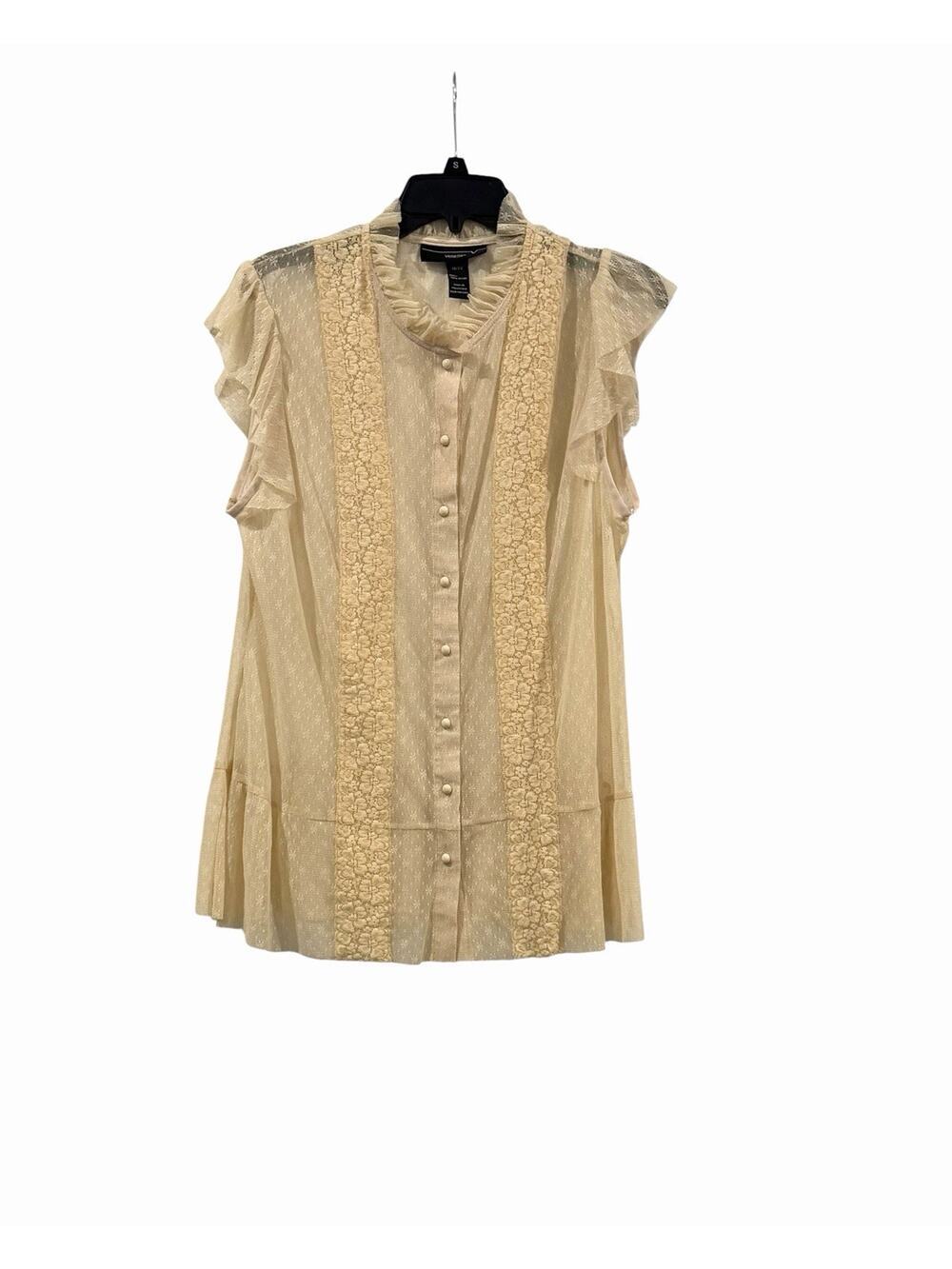 Venezia Cream Lace Sheer Ruffle Button Victorian Blouse Womens Size 18/20